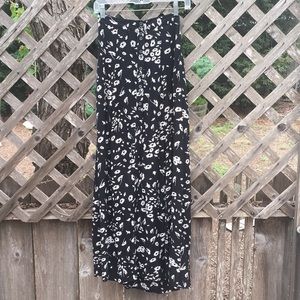 Black and white floral button up maxi skirt